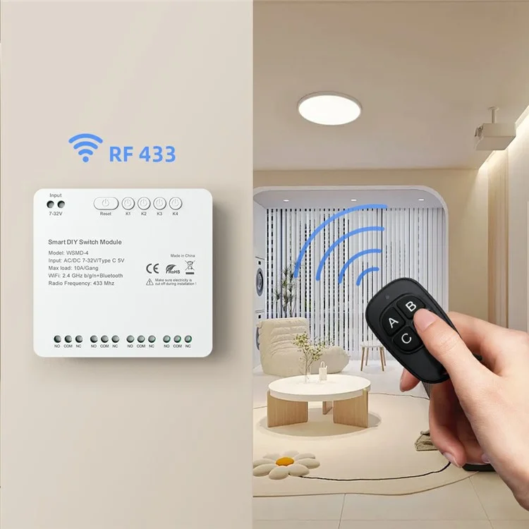 WSMD-4 4-канальный WiFi + RF433 Smart Релейный модуль DIY Переключатель дистанционного управления - AC 85-250В