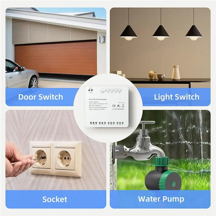 WSMD-4 4-канальный WiFi + RF433 Smart Релейный модуль DIY Переключатель дистанционного управления - AC 85-250В