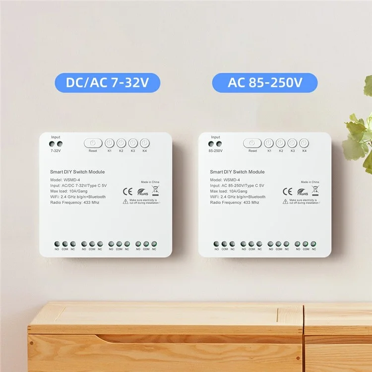 WSMD-4 4-канальный WiFi + RF433 Smart Релейный модуль DIY Переключатель дистанционного управления - AC 85-250В