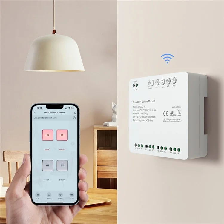 WSMD-4 4-канальный WiFi + RF433 Smart Релейный модуль DIY Переключатель дистанционного управления - AC 85-250В