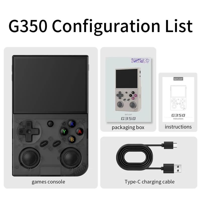 AMPOWN G350 Retro Handheld Game Console 3.5 Inch IPS Screen Wired Controller ( with 64G Memory ) - Transparent Black