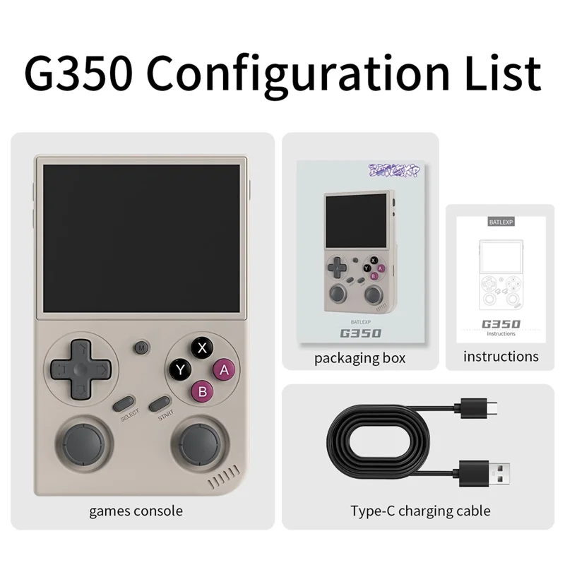 AMPOWN G350 Retro Handheld Game Console 3.5 Inch IPS Screen Wired Controller ( with 64G Memory ) - Grey