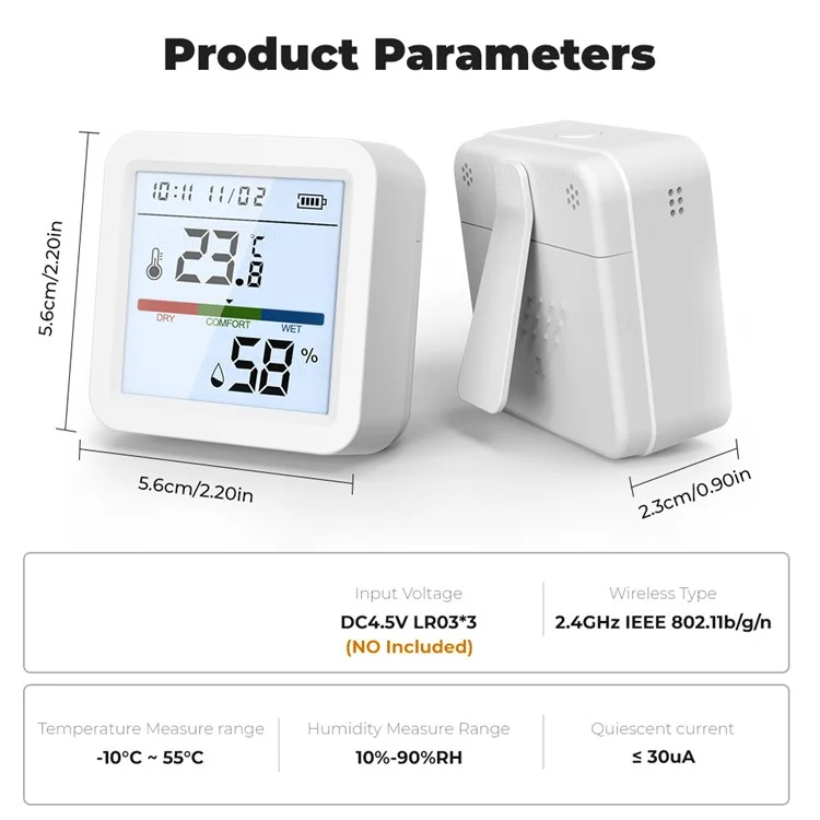 WSD017 Zigbee Умный датчик температуры и влажности Tuya с беспроводным мониторингом в реальном времени