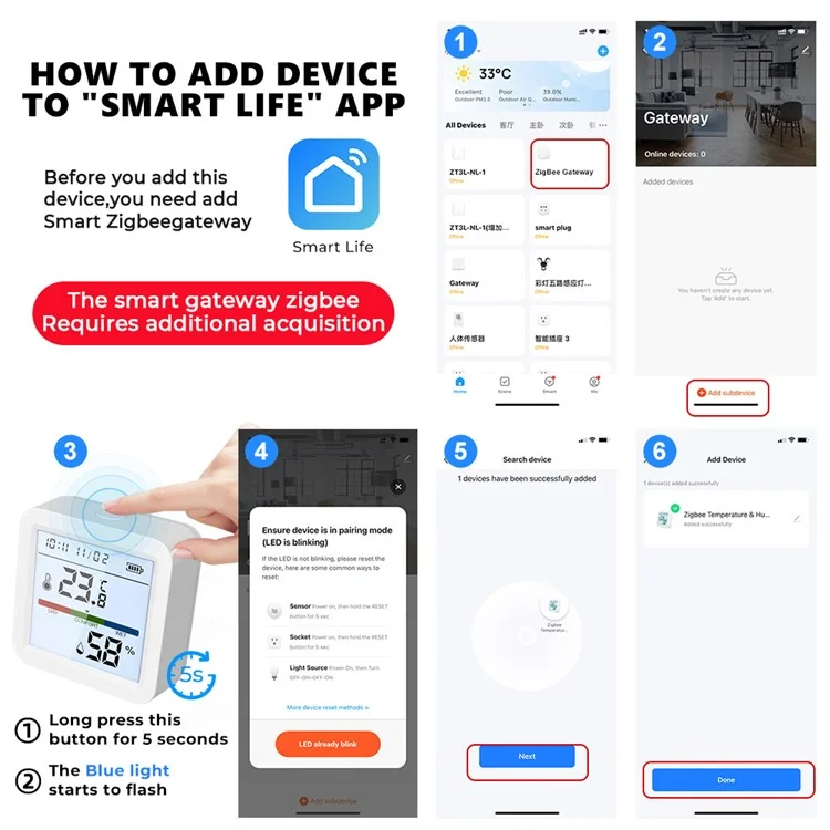 WSD017 Zigbee Умный датчик температуры и влажности Tuya с беспроводным мониторингом в реальном времени