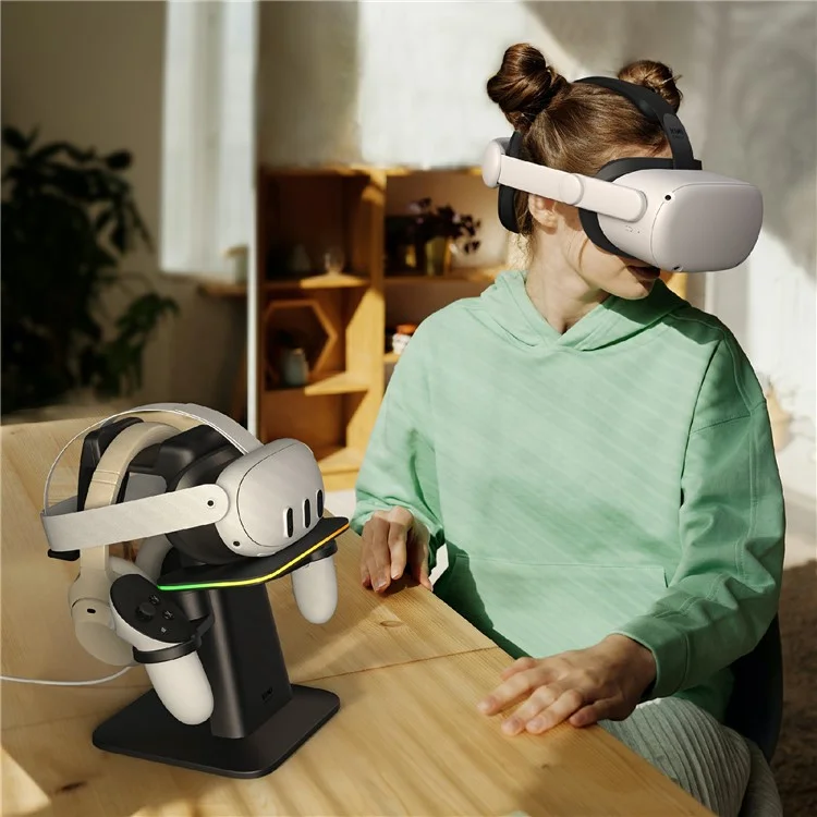 KIWI DESIGN QC03 Charging Station for Meta Quest 3 / 3S / 2 / Apple Vision Pro VR Headset Magnetic RGB Charging Dock