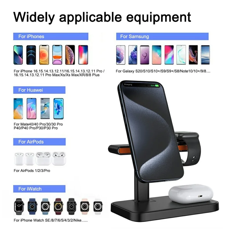 3 in 1 Magnetic Wireless Charger with WiFi 1080P Camera 15W Cell Phone Charging Stand - White