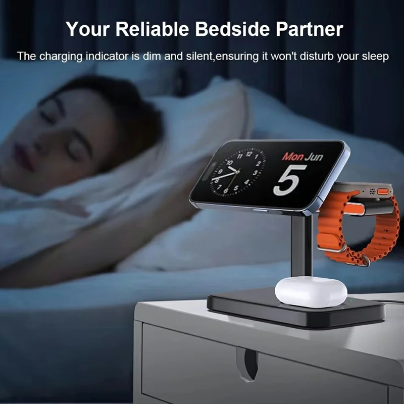 3 in 1 Magnetic Wireless Charger with WiFi 1080P Camera 15W Cell Phone Charging Stand - White