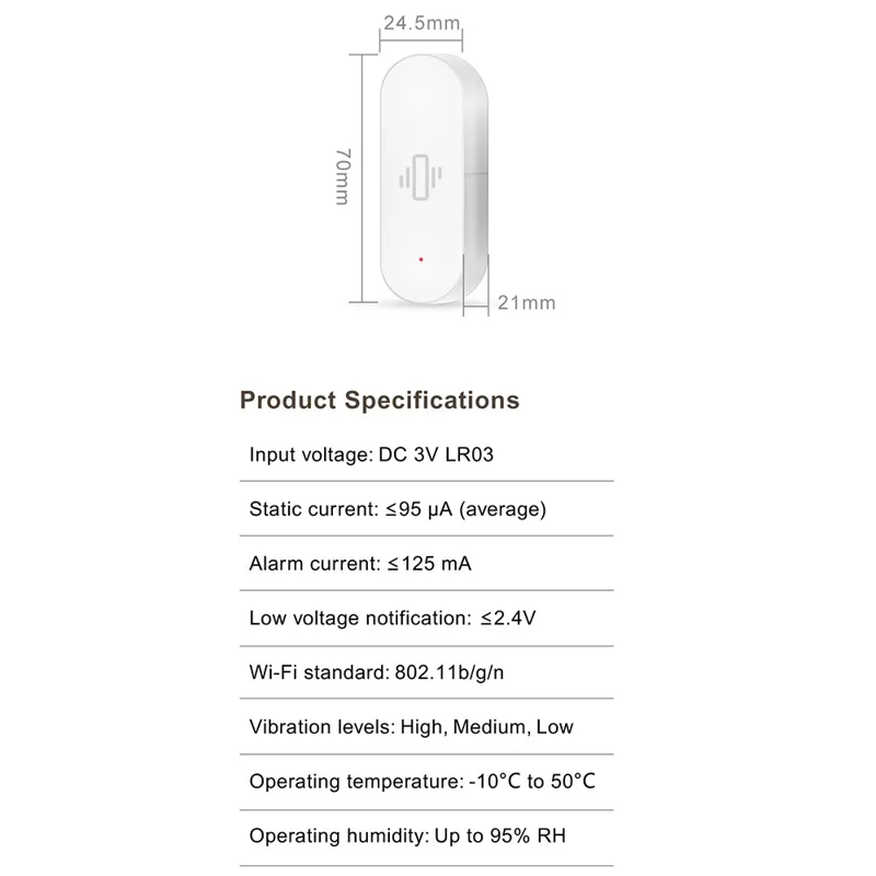 Tuya Smart WiFi Vibration Sensor Detection Smart Life APP Notification Real Time Motion Shock Alarm (No Battery)