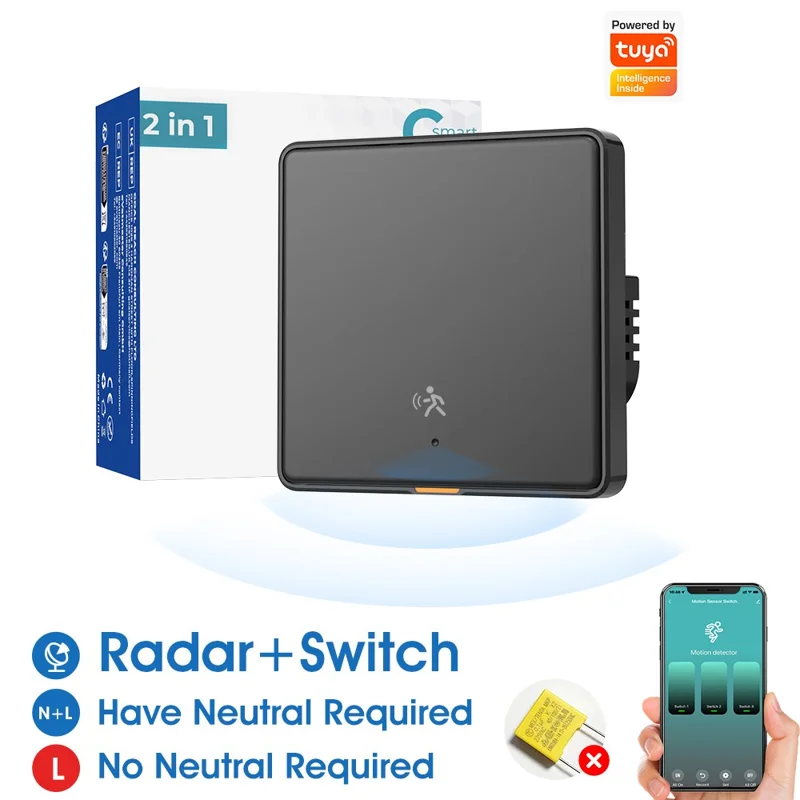 MG-KG126 Single Gang Zigbee Radar Smart Switch Remote Control Tuya Timer Human Sensor Wall Switch - Black