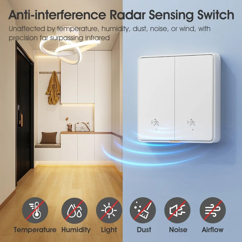 MG-KG126 2 Gang 1 Way Zigbee Radar Smart Switch Remote Control Tuya Timer Human Sensor Wall Switch - Black