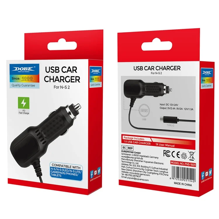 DOBE TNS-19211 Kfz-Ladegerät Typ-C Schnellladegerät für Nintendo Switch 2 / Switch / OLED