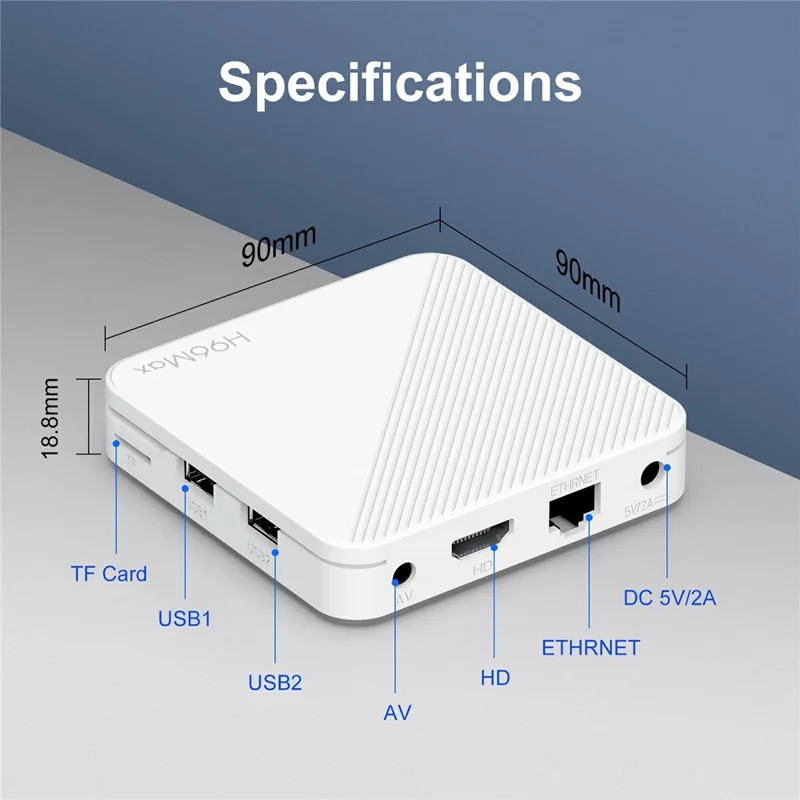 H96Max H313 2+8GB Android TV Box WiFi 6 Bluetooth-Compatible 4K Ultra HD Streaming Device - US Plug