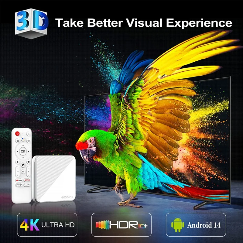 H96Max H313 2+16GB Android TV-boks WiFi 6 Bluetooth 4K Ultra HD-strømmingsenhed – UK-stik