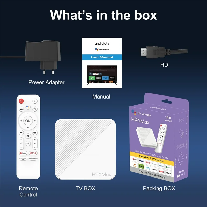 H96Max H313 2+16GB Android TV-boks WiFi 6 Bluetooth 4K Ultra HD-strømmingsenhed – UK-stik