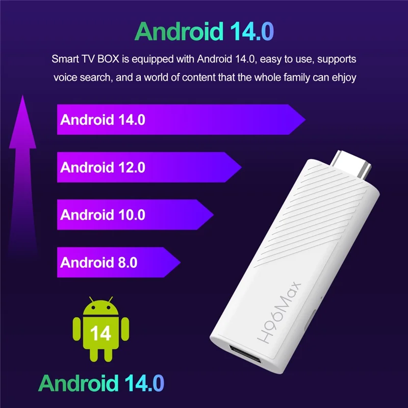 H96Max H313 2+8 Go Clé TV Android 14.0 4K Smart Streaming WiFi Compatible Bluetooth Mini Dongle TV