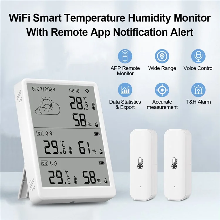 SMATRUL WSD023 WiFi RF Temperature Humidity Sensor LED Display Remote Control Smart APP Alarm Detector