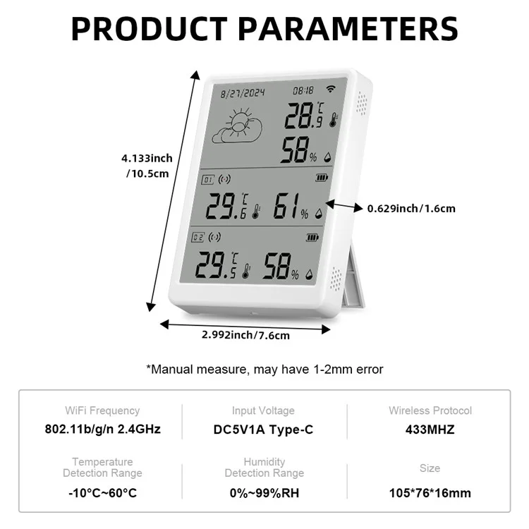 SMATRUL WSD023 WiFi RF Temperature Humidity Sensor LED Display Remote Control Smart APP Alarm Detector