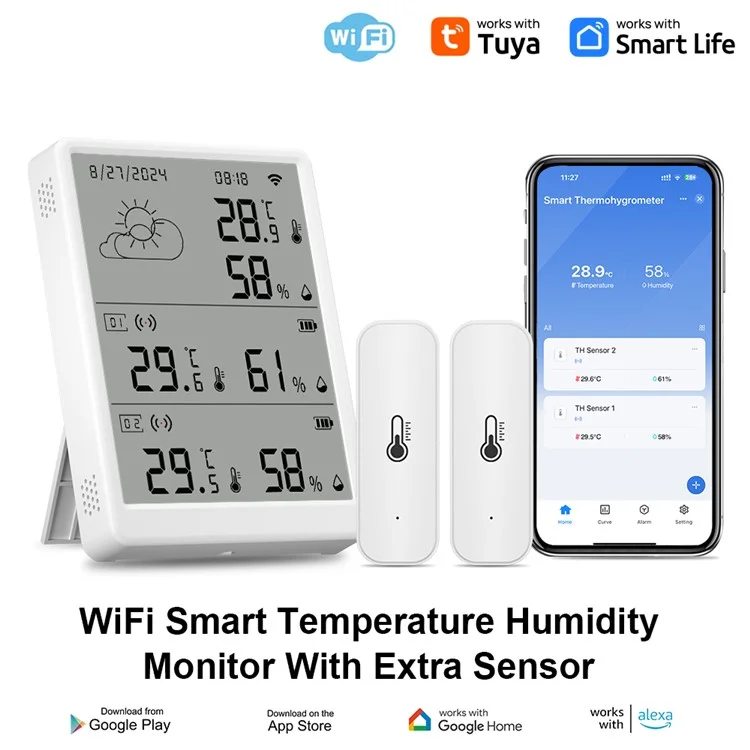 SMATRUL WSD023 WiFi RF Temperature Humidity Sensor LED Display Remote Control Smart APP Alarm Detector