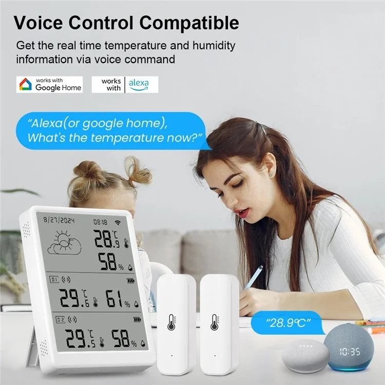SMATRUL WSD023 WiFi RF Temperature Humidity Sensor LED Display Remote Control Smart APP Alarm Detector