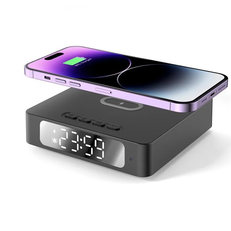 HD 1080P WiFi Camera 15W Wireless Phone Charger Alarm Clock for Home Security