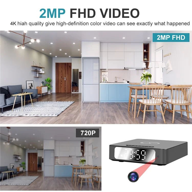 15W Wireless Charging Alarm Clock HD1080P WiFi Camera Digital Clock Charger For Home Security