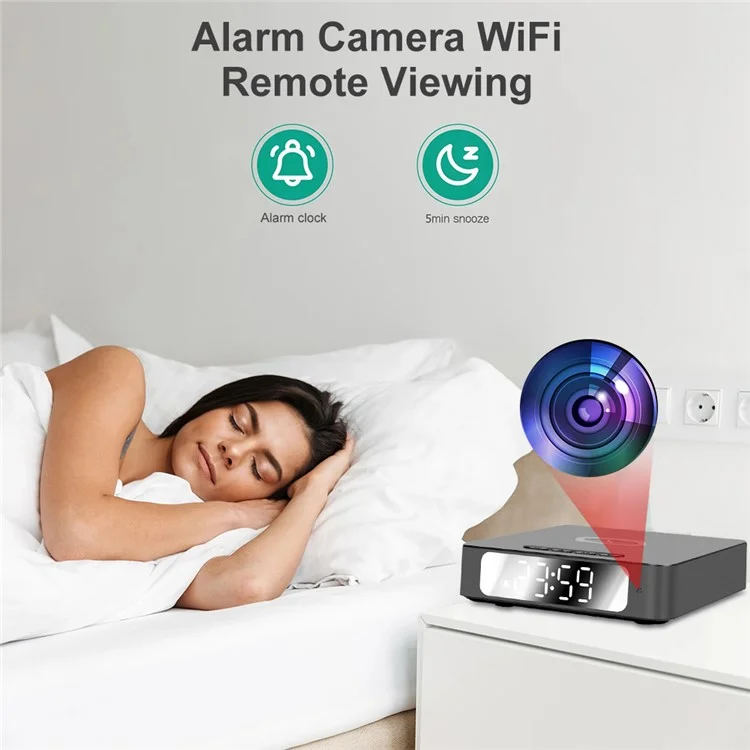 15W Wireless Charging Alarm Clock HD1080P WiFi Camera Digital Clock Charger For Home Security