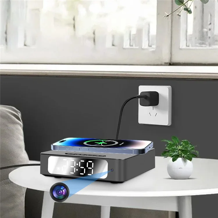 15W Wireless Charging Alarm Clock HD1080P WiFi Camera Digital Clock Charger For Home Security