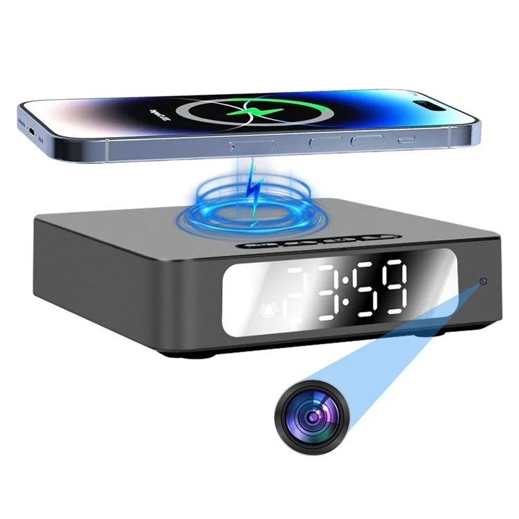 15W Wireless Charging Alarm Clock HD1080P WiFi Camera Digital Clock Charger For Home Security