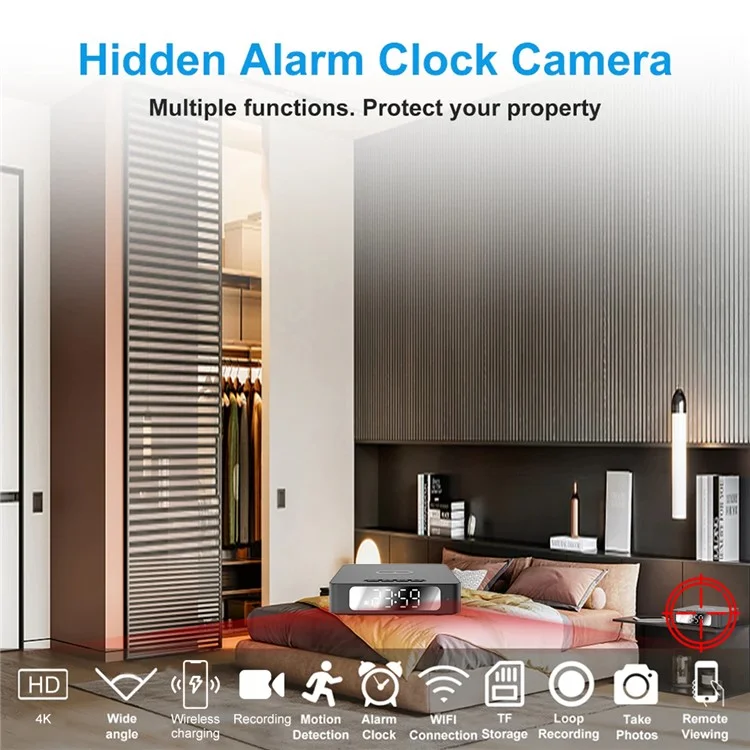 15W Wireless Charging Alarm Clock HD1080P WiFi Camera Digital Clock Charger For Home Security