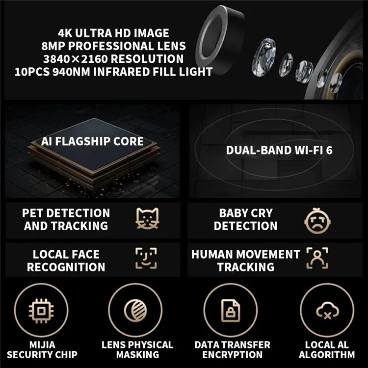 XIAOMI C700 4K Smart Camera Full Color Night Vision WiFi Surveillance Camera for Home Security, CN Plug