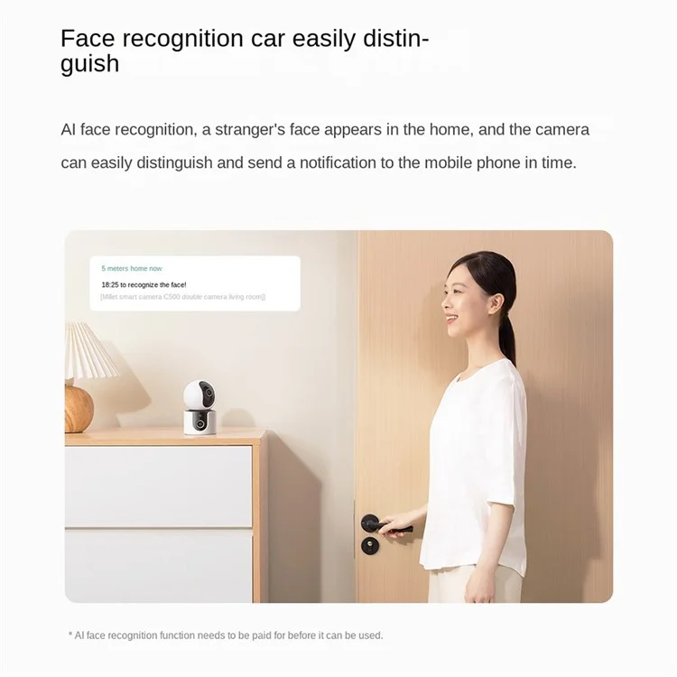 XIAOMI C500 Cámara inteligente de doble objetivo Resolución 2K Detección de IA Audio bidireccional Cámara WiFi, Enchufe CN