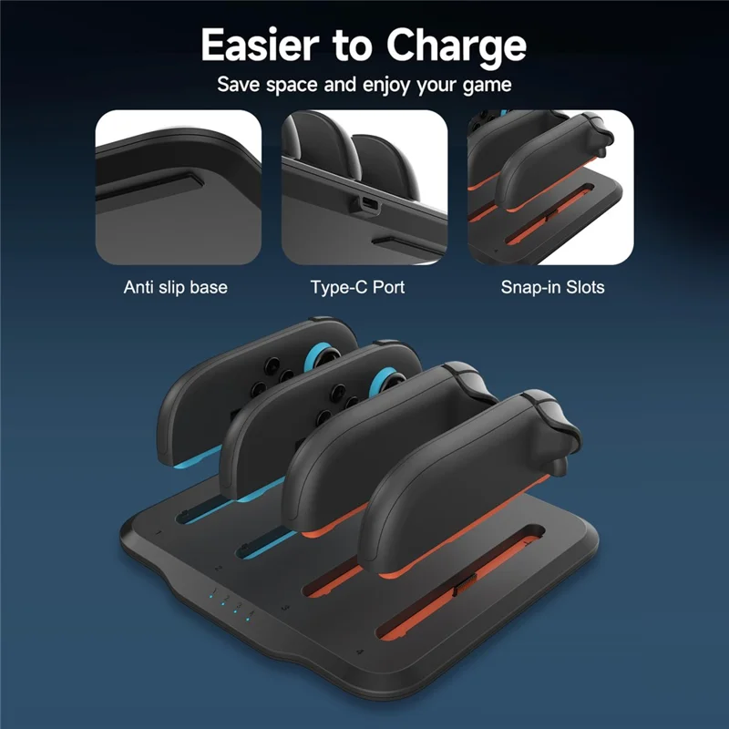 For Nintendo Switch 2 Controller 4-Slot Charging Dock Left Right Gamepad Charger with LED Indicators