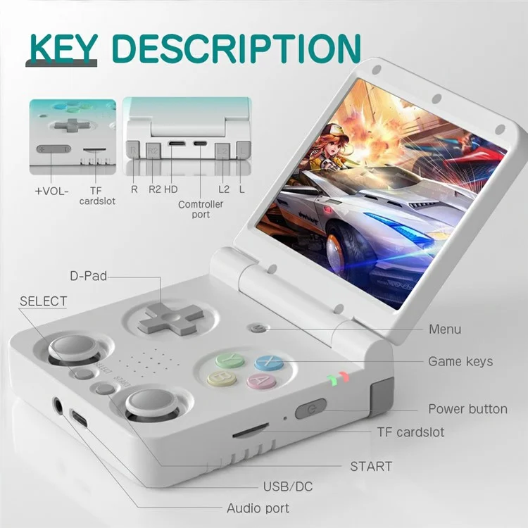 AMPOWN Miyoo Flipv2 Console de Jogos Portátil com Tela IPS de 3,5 Polegadas, Sistema Operacional Linux (Sem Cartão) - Branco