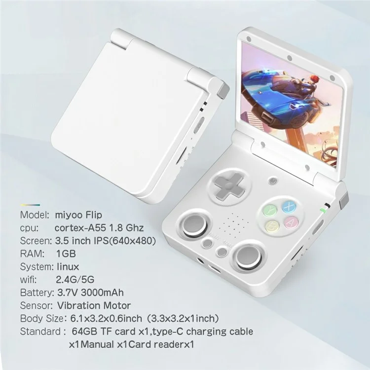 AMPOWN Miyoo Flipv2 Console de Jogos Portátil com Tela IPS de 3,5 Polegadas, Sistema Operacional Linux (Sem Cartão) - Branco