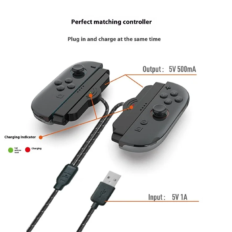 Câble de charge PGTECH GP-377 pour Nintendo Switch - Câble de chargement tressé 2 en 1 pour 2 Joy-Con