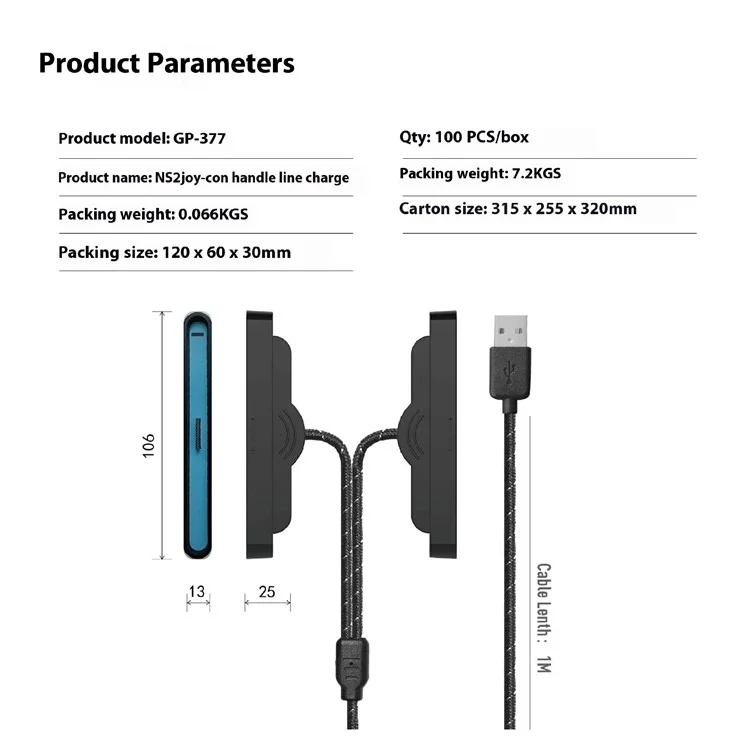 Câble de charge PGTECH GP-377 pour Nintendo Switch - Câble de chargement tressé 2 en 1 pour 2 Joy-Con