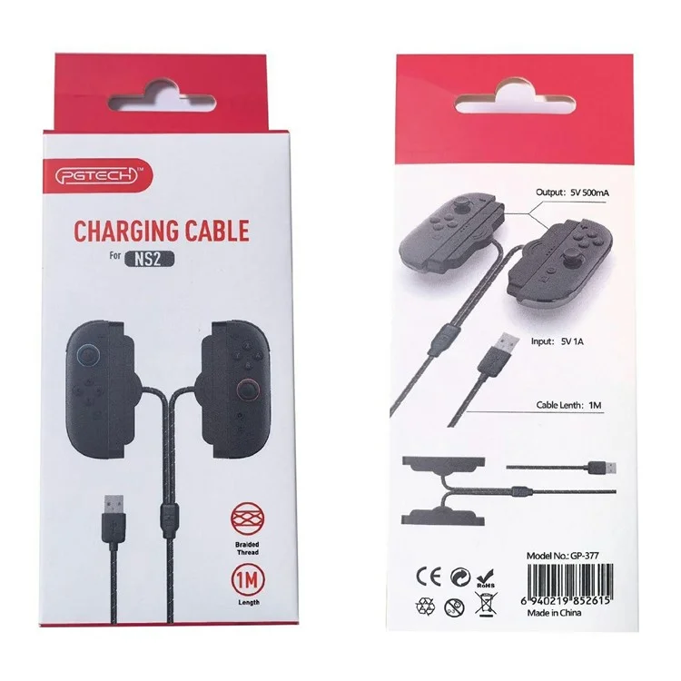 Câble de charge PGTECH GP-377 pour Nintendo Switch - Câble de chargement tressé 2 en 1 pour 2 Joy-Con