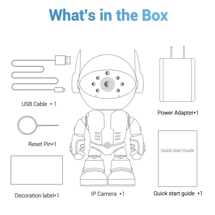 ESCAM PT205 Caméra de Sécurité Domestique Design Robot 1080P avec Suivi Automatique et Audio Bidirectionnel WiFi - Prise Européenne