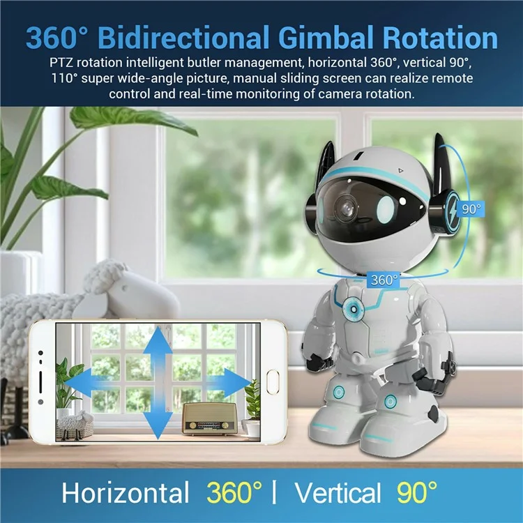ESCAM PT205 Caméra de Sécurité Domestique Design Robot 1080P avec Suivi Automatique et Audio Bidirectionnel WiFi - Prise Européenne