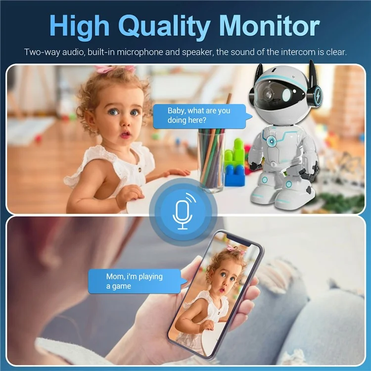 ESCAM PT205 Caméra de Sécurité Domestique Design Robot 1080P avec Suivi Automatique et Audio Bidirectionnel WiFi - Prise Européenne