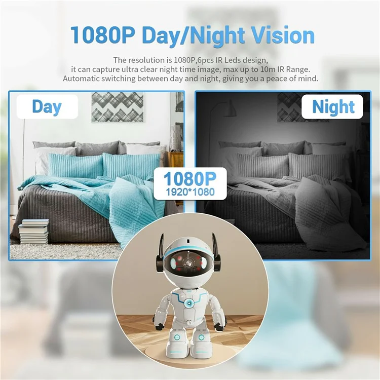 ESCAM PT205 Caméra de Sécurité Domestique Design Robot 1080P avec Suivi Automatique et Audio Bidirectionnel WiFi - Prise Européenne