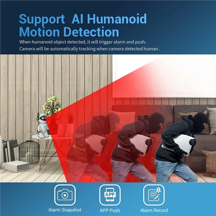 ESCAM PT205 Caméra de Sécurité Domestique Design Robot 1080P avec Suivi Automatique et Audio Bidirectionnel WiFi - Prise Européenne