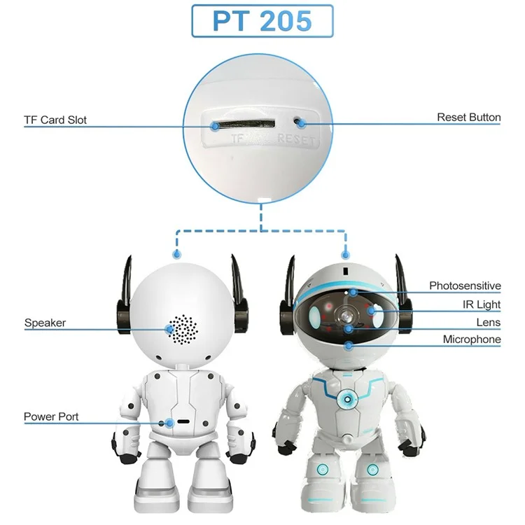 ESCAM PT205 Caméra de Sécurité Domestique Design Robot 1080P avec Suivi Automatique et Audio Bidirectionnel WiFi - Prise Européenne