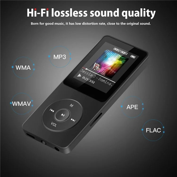 T1 Lettore MP4 portatile da 1,8 pollici Compatibile con Bluetooth E-Book Radio FM (senza scheda TF) - Nero