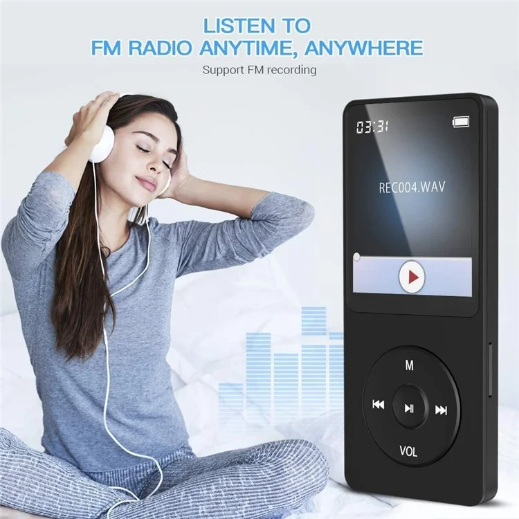T1 Lettore MP4 portatile da 1,8 pollici Compatibile con Bluetooth E-Book Radio FM (senza scheda TF) - Nero