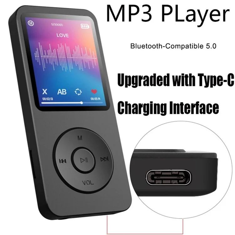 T1 Lettore MP4 portatile da 1,8 pollici Compatibile con Bluetooth E-Book Radio FM (senza scheda TF) - Nero
