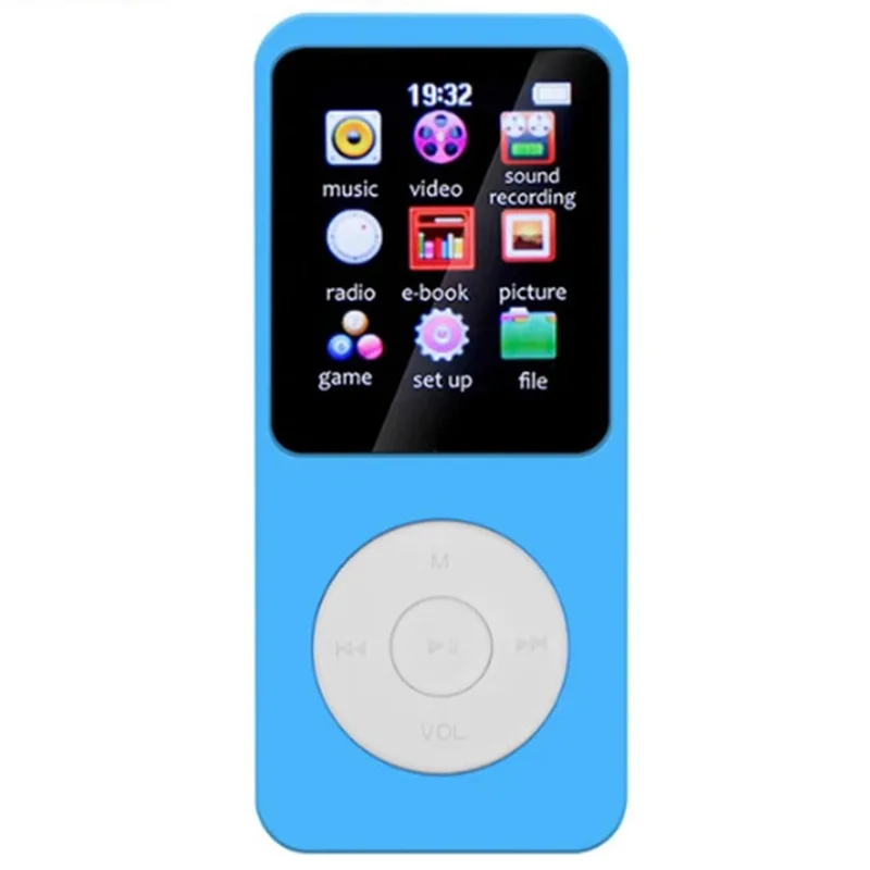 Lecteur MP4 portable de 1,8 pouce avec écran, compatible Bluetooth, livre électronique, radio FM (sans carte TF) - Bleu+Blanc