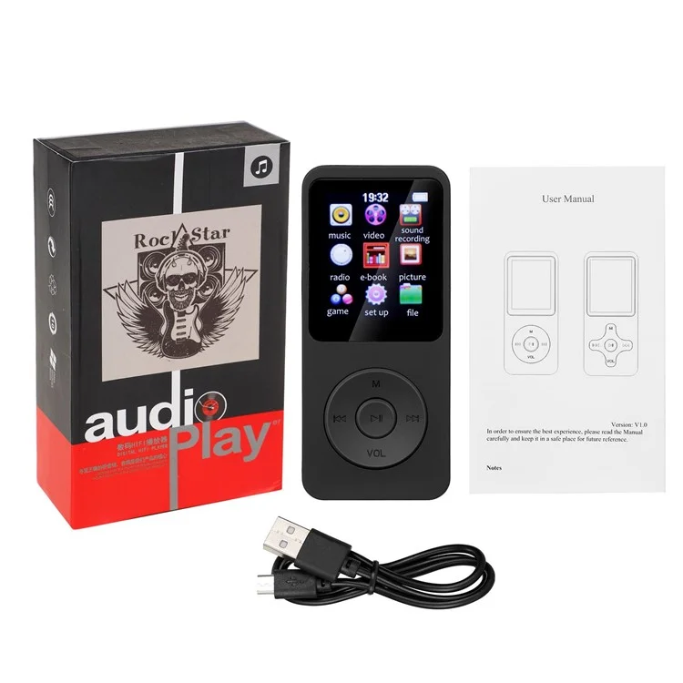 T1 1.8 Inch Screen Portable MP4 Music Player Bluetooth-Compatible E-Book FM Radio (With 64G TF Card) - Black