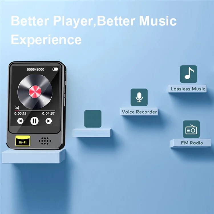 T5 1.77 Inch Touch Screen MP4 Player Bluetooth-Compatible Radio E-Book Reader Voice Recorder (With 64G TF Card)