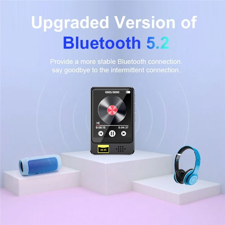 T5 1.77 Inch Touch Screen MP4 Player Bluetooth-Compatible Radio E-Book Reader Voice Recorder (With 64G TF Card)